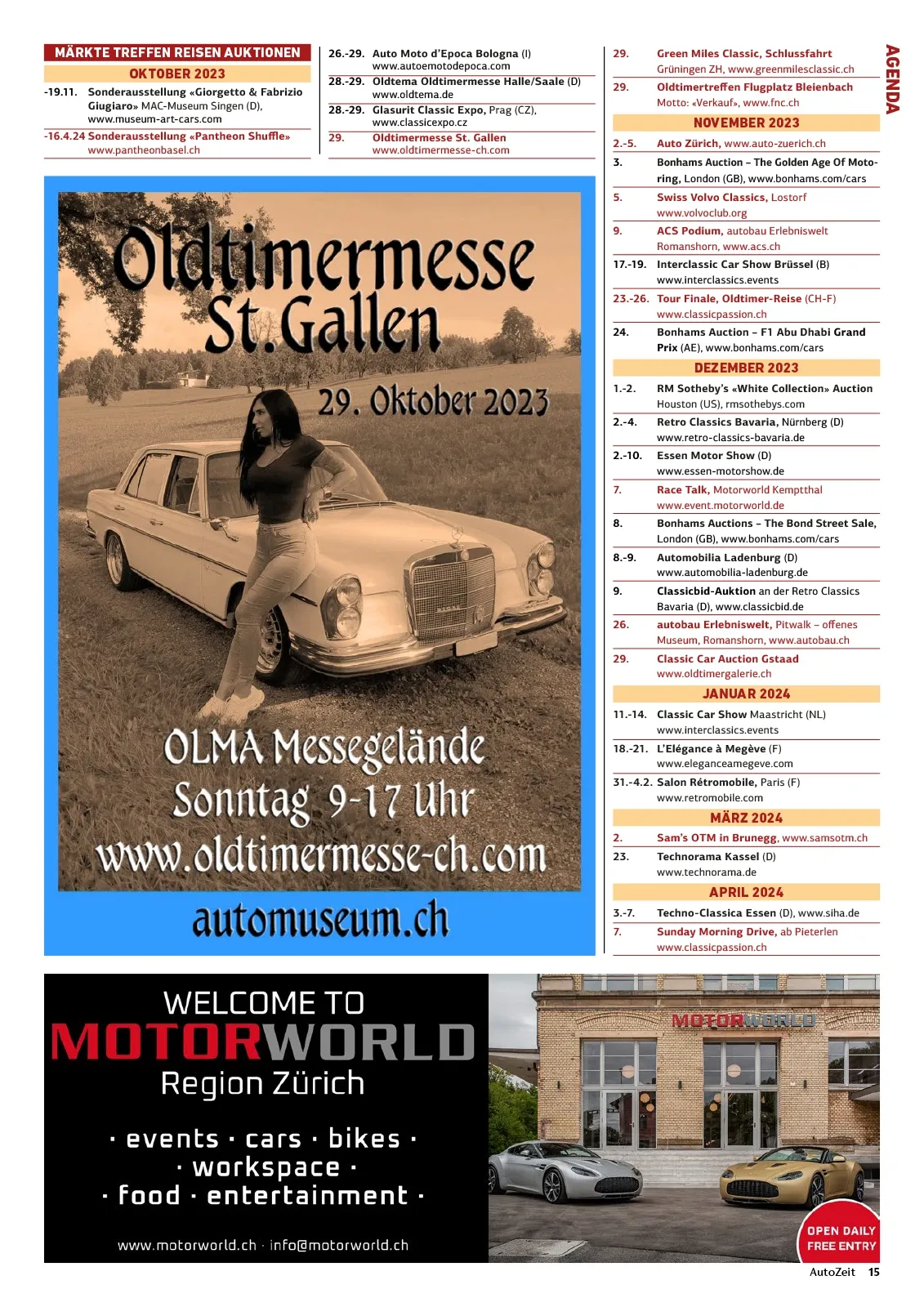 AutoZeit Veranstaltungen: Märkte, Treffen, Reisen, Auktionen